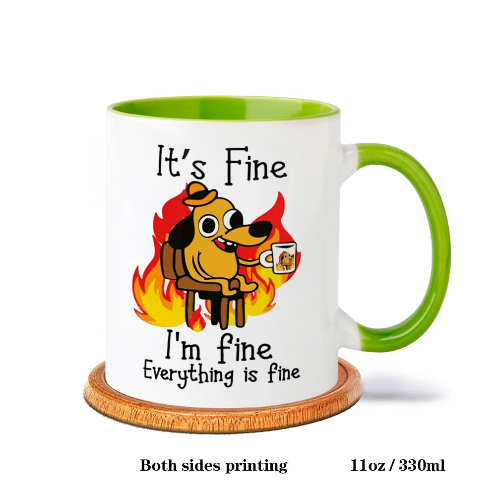 Everything is Fine Funny Meme Coffee Mug – Ceramic Cup for Tea Coffee Funny Sarcastic Novelty Gift Office