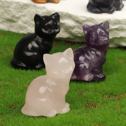 Crystal Cat Figurines – Hand-Carved Natural Stone Animal Cats Figures for Chakra Energy Healing & Home Décor