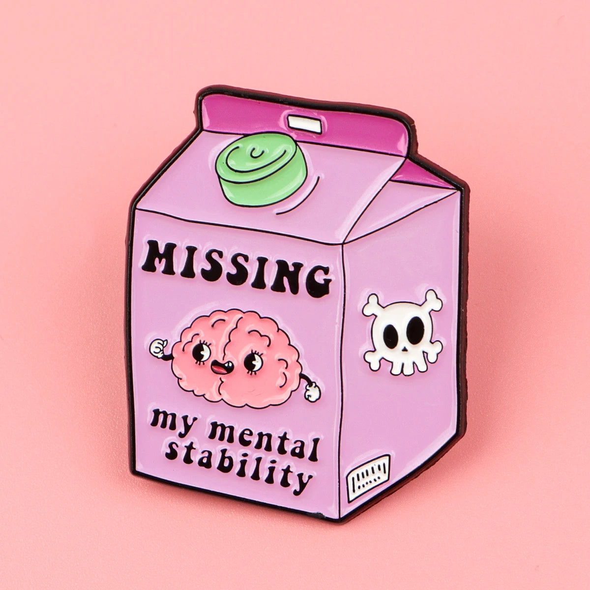 Missing Mental Stability Enamel Pin Badge Funny Mental Health Milk Carton Brain