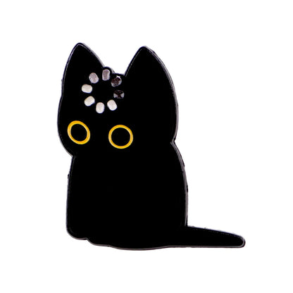 Brain Loading Funny Black Cat Enamel Brooch Lapel Pin Badge Novelty Gift