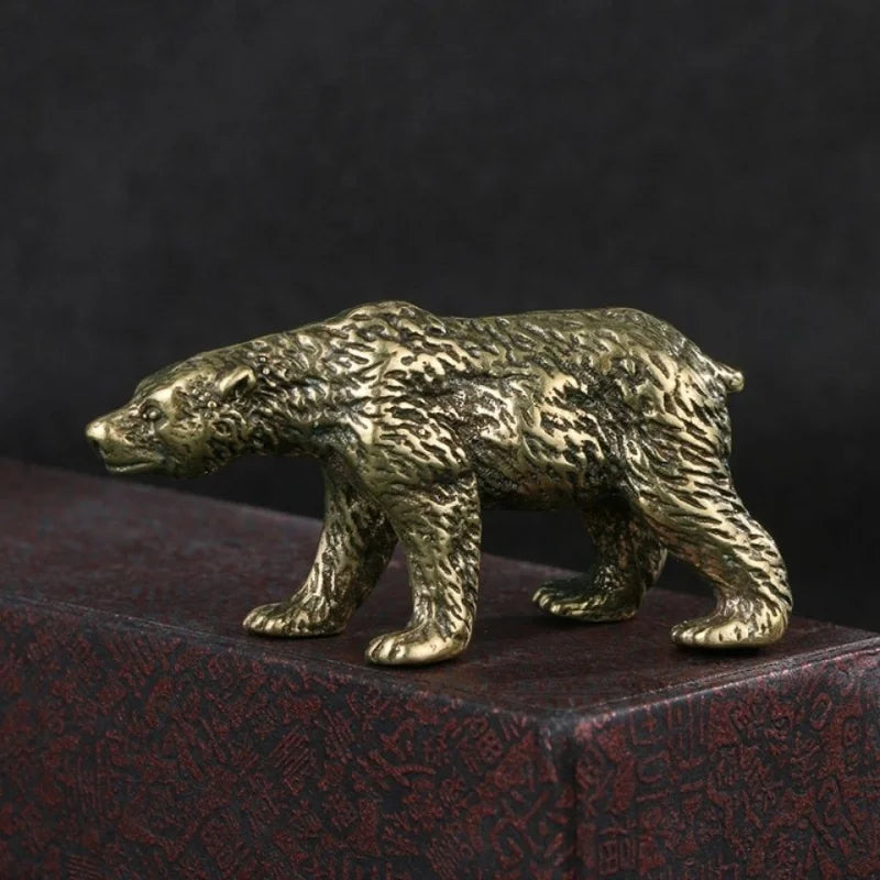 Mini Brass Copper Metal Bear Figurine – Desk Buddy Ornament Collectible