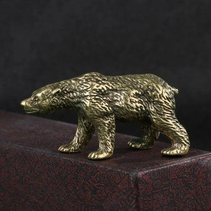 Mini Brass Copper Metal Bear Figurine – Desk Buddy Ornament Collectible