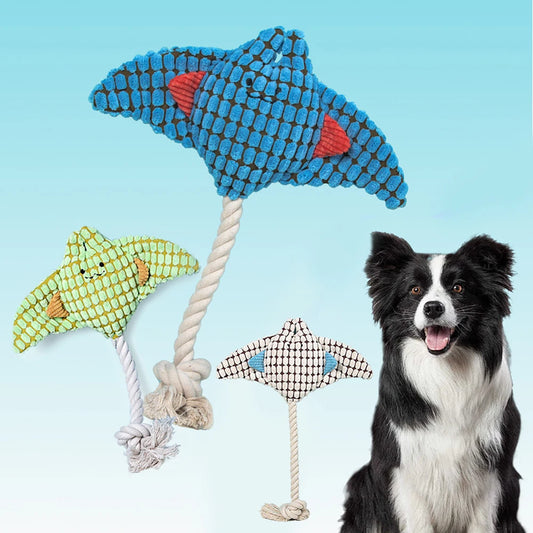 Manta-ray Squeaky Rope Dog Pet Toy – Tough Interactive Plush Toy for Small Medium Large Dog