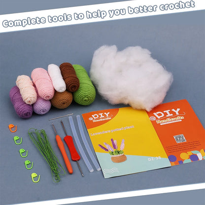 DIY Beginners Crochet Potted Flower Plant Kit – Lavender,Tulips, Daisies, Sunflowers