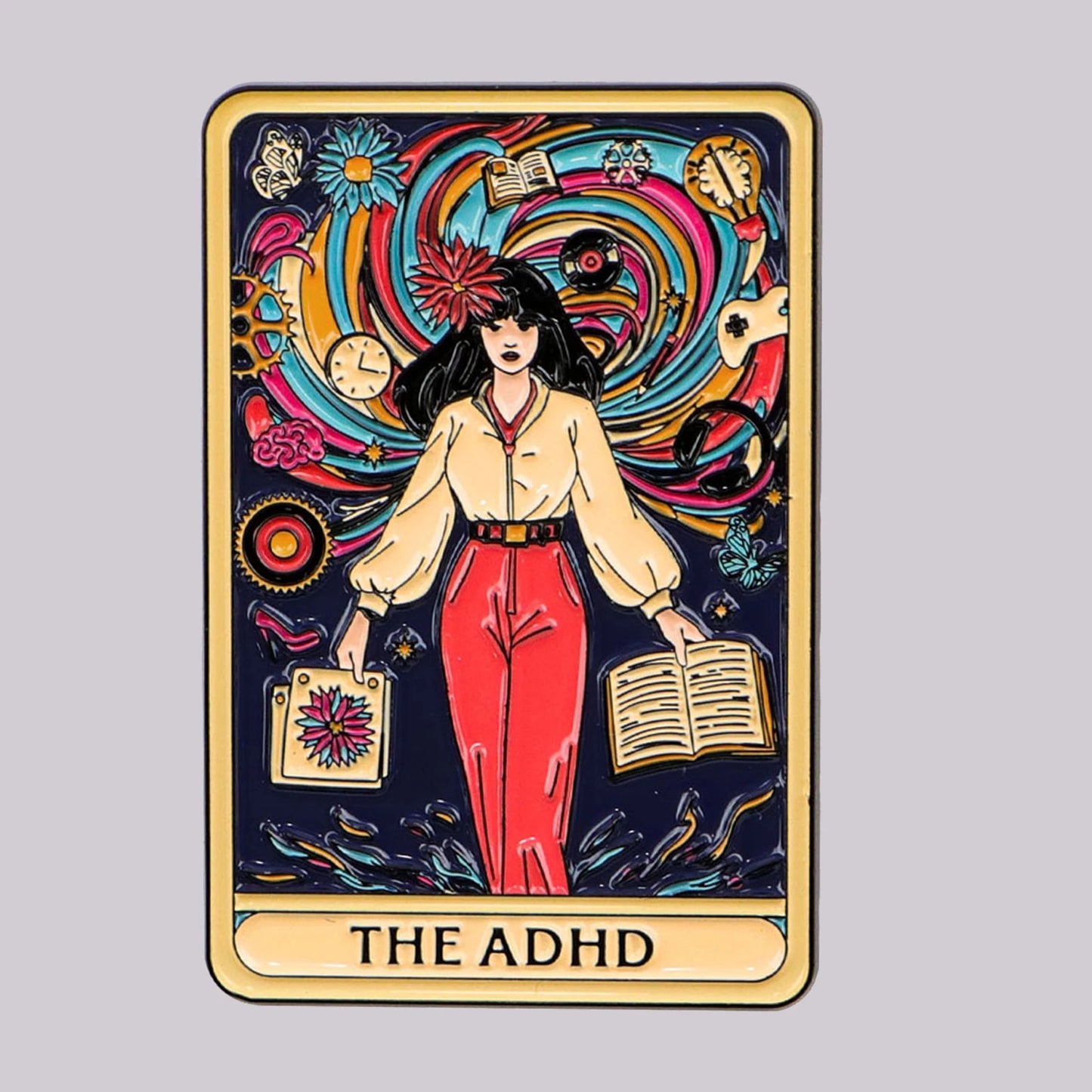 The ADHD Tarot Card Funny Enamel Brooch Lapel Pin Badge ADHD Neurodivergent