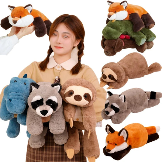 Large Raccoon, Fox, Crocodile or Sloth Soft Fluffy Plush Toy Pillow