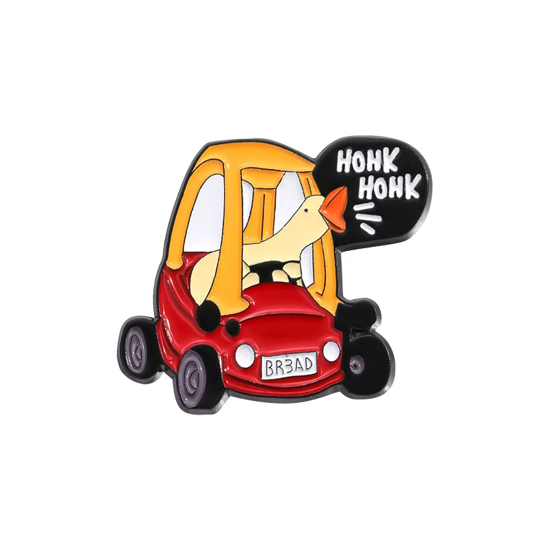 Honking Goose Driving Toy Car Enamel Pin Badge Funny Brooch Cute Lapel Clothes Backpack Accessories