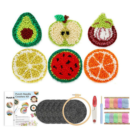 DIY Punch Needle Coaster Set Kits – Make 6 Fruit Design Coasters Multiple Design Choice Craft Embroidery