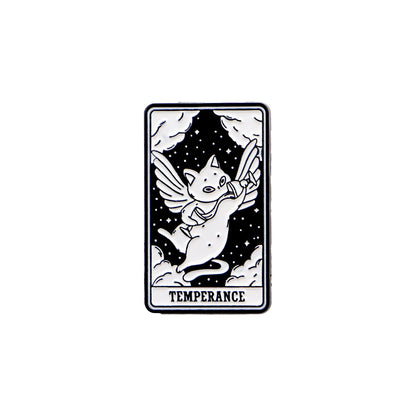 Mystic Black White Cats Tarot Card Design Enamel Pin Badges Moon Sun Strength Fortune Cat