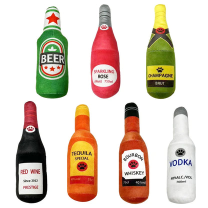Funny Squeaky Dog Toy Beer Wine Alcohol Bottle Shaped Pet Dog Plush Toy Gift Comedy Novelty Fun Silly