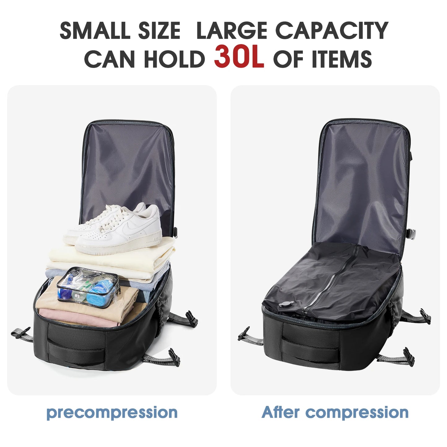 Expandable Vacuum Travel Luggage Backpack – Large Capacity Laptop Bag Men Women - Comes With Pump - Airback Smart Compression Backpack