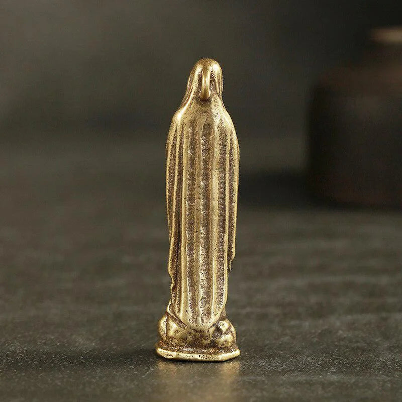 Mini Brass Copper Metal Blessed Holy Mother Mary Figurine – Desk Ornament Collectible