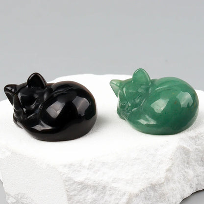 Crystal Sleeping Cat Figurines – Hand-Carved Natural Stone Animal Cats Figures for Chakra Energy Healing & Home Décor