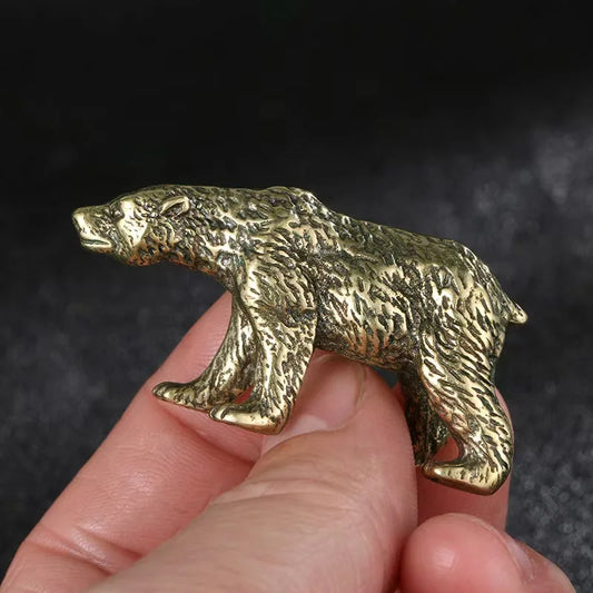 Mini Brass Copper Metal Bear Figurine – Desk Buddy Ornament Collectible