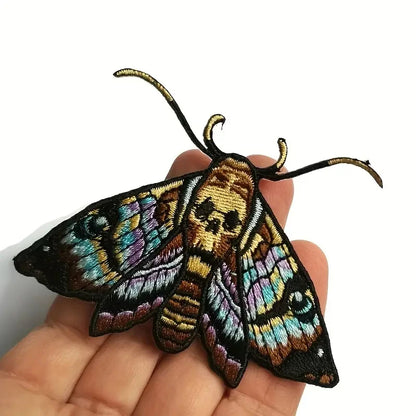 Colourful Skull Moth Embroidered Patch – Iron-On or Sew-On Fabric Badge