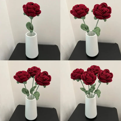 Knitted Rose Artificial Flower – Single-Stem Modern Decor for Gift, Home or Weddings