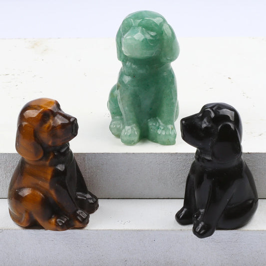 Crystal Dog Figurines – Hand-Carved Natural Stone Animal Dogs Figures for Chakra Energy Healing & Home Décor