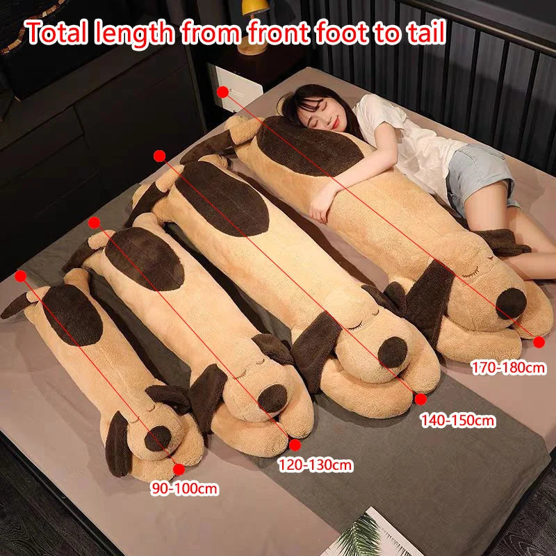 90-150cm Giant Large Dog Plush Toy Long Body Pillow in Brown or White