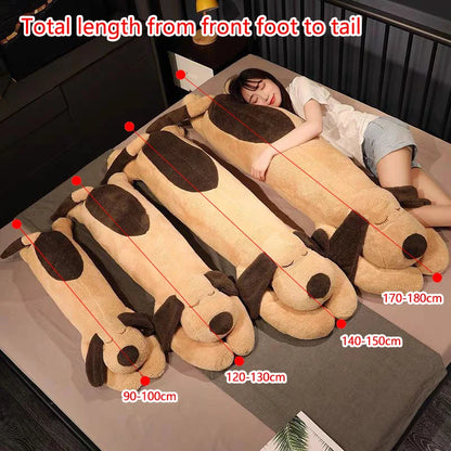 90-150cm Giant Large Dog Plush Toy Long Body Pillow in Brown or White