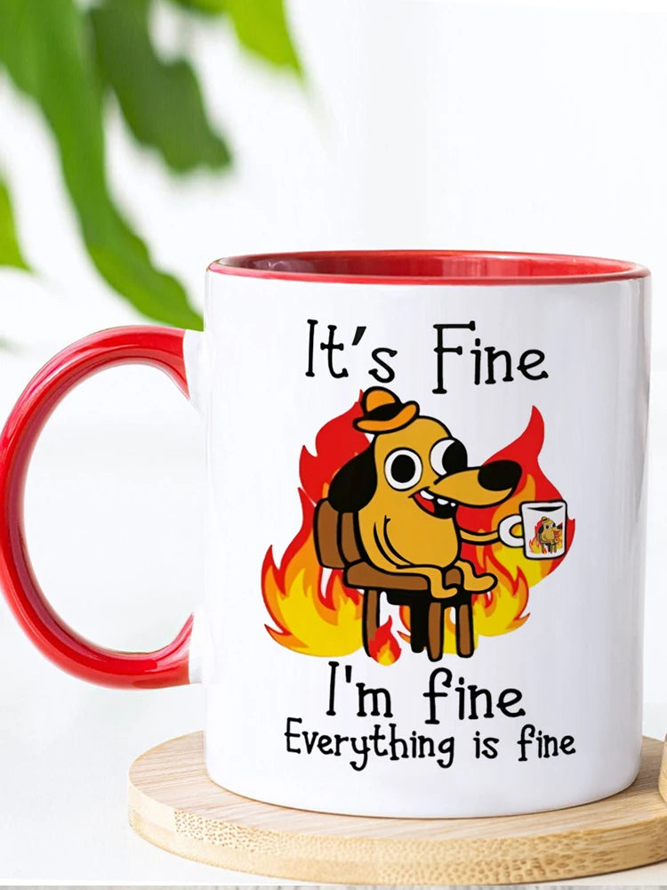 Everything is Fine Funny Meme Coffee Mug – Ceramic Cup for Tea Coffee Funny Sarcastic Novelty Gift Office