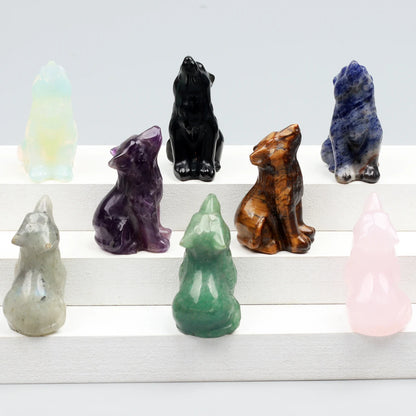Crystal Howling Wolf Figurines – Hand-Carved Natural Stone Animal Wolves Figures for Chakra Energy Healing & Home Décor