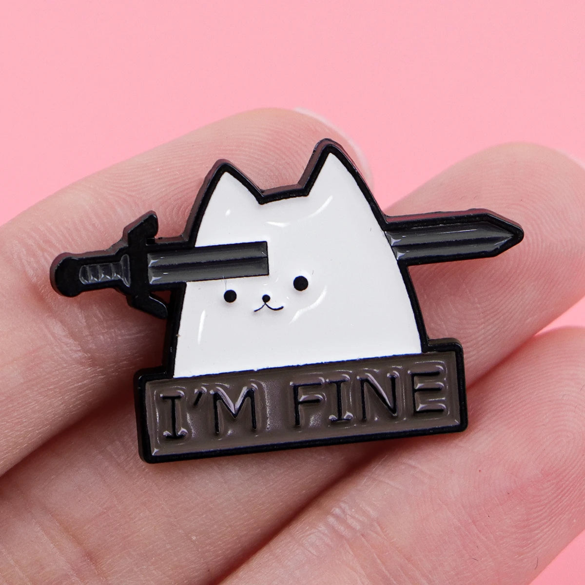 I’m Fine Cat Sword Funny Sarcastic Enamel Brooch Lapel Pin Badge Novelty Gift