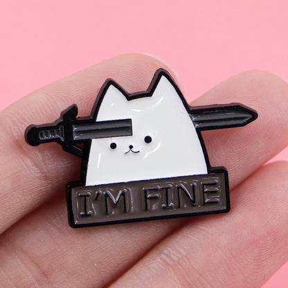 I’m Fine Cat Sword Funny Sarcastic Enamel Brooch Lapel Pin Badge Novelty Gift