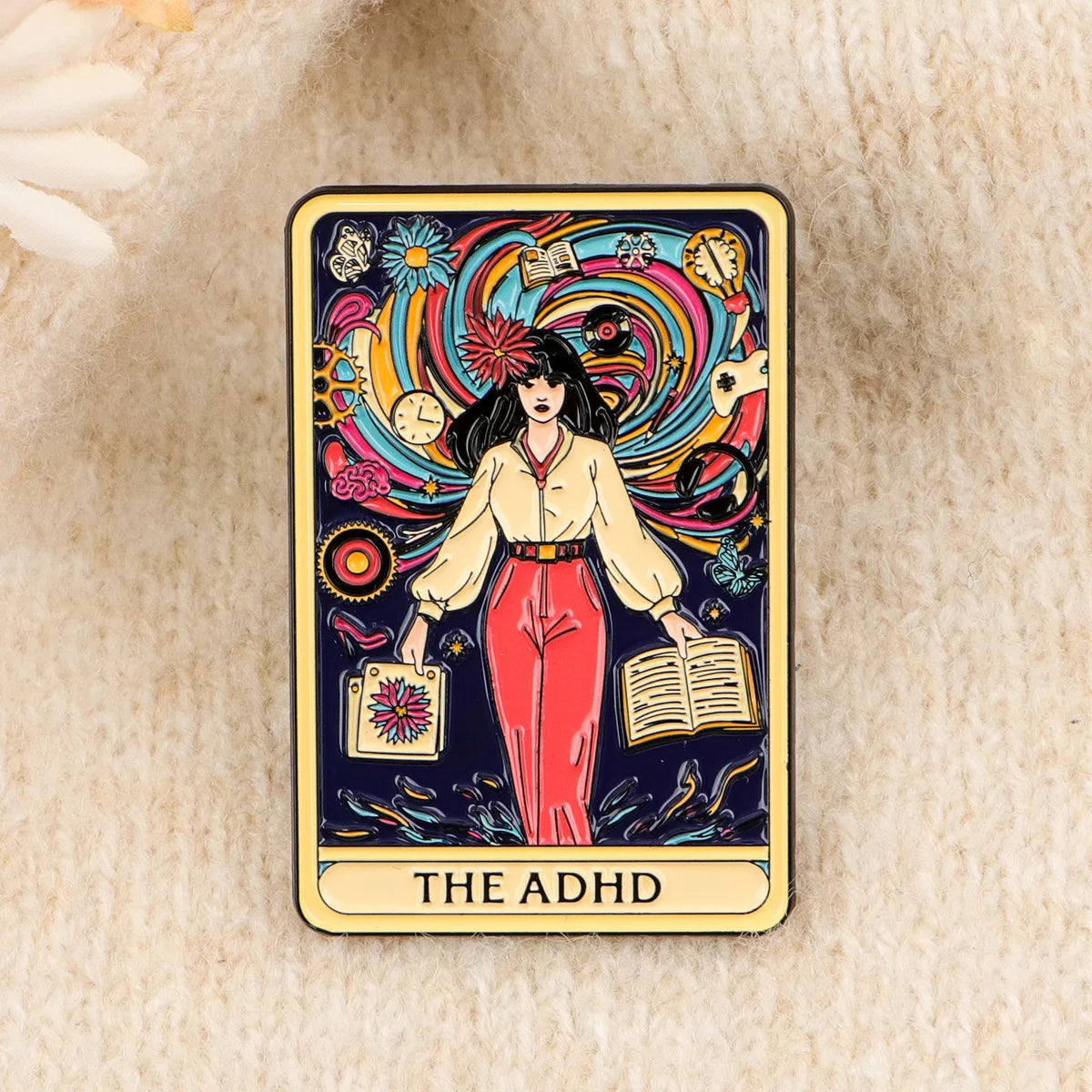 The ADHD Tarot Card Funny Enamel Brooch Lapel Pin Badge ADHD Neurodivergent