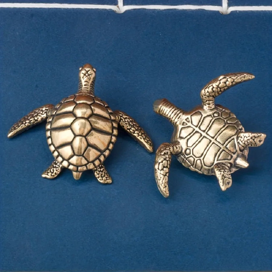 Mini Brass Copper Metal Turtle Figurine – Desk Buddy Ornament Collectible
