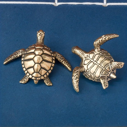 Mini Brass Copper Metal Turtle Figurine – Desk Buddy Ornament Collectible
