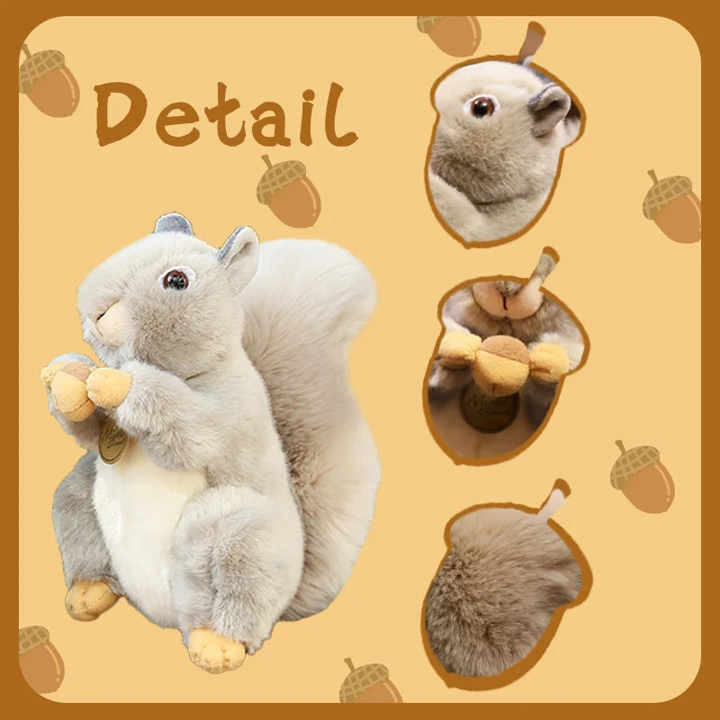 20cm Realistic Grey Squirrel Plush Soft Toy Holding Acorn