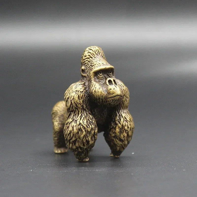 Mini Brass Copper Metal Gorilla Figurine – Desk Buddy Ornament Collectible