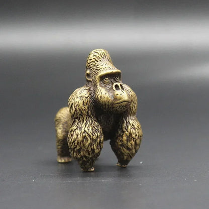 Mini Brass Copper Metal Gorilla Figurine – Desk Buddy Ornament Collectible