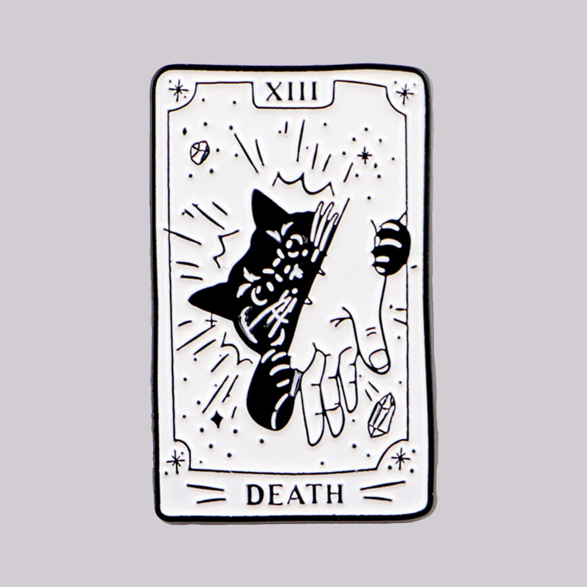 Black Cat Death Tarot Card Style Enamel Pin Badge Brooch