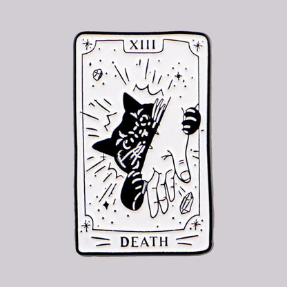 Black Cat Death Tarot Card Style Enamel Pin Badge Brooch