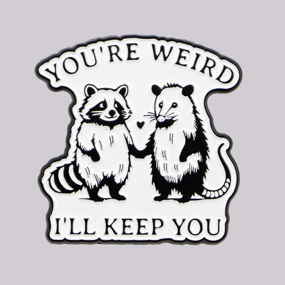 Opossum & Raccoon Weird Best Friends Funny Enamel Brooch Lapel Pin Badge Novelty Gift