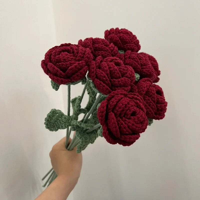 Knitted Rose Artificial Flower – Single-Stem Modern Decor for Gift, Home or Weddings