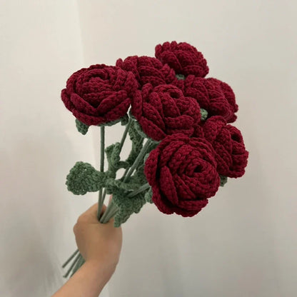 Knitted Rose Artificial Flower – Single-Stem Modern Decor for Gift, Home or Weddings