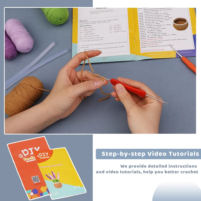 DIY Beginners Crochet Potted Flower Plant Kit – Lavender,Tulips, Daisies, Sunflowers