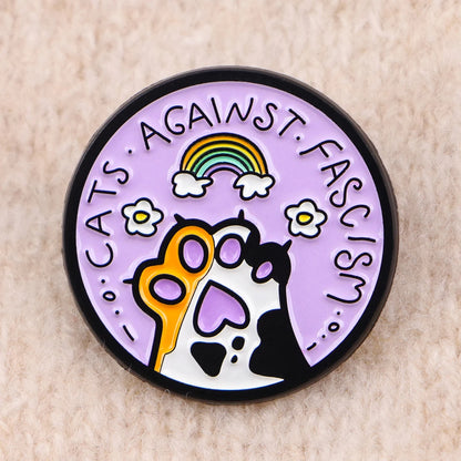 Cats Against Fascism Cat Paw Statement Enamel Brooch Lapel Pin Badge Feminism