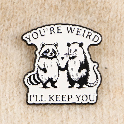 Opossum & Raccoon Weird Best Friends Funny Enamel Brooch Lapel Pin Badge Novelty Gift