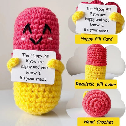 Crochet Knitted Chill Pill - Emotional Support Chill Pill Handmade-Style Gift with Message Card Mental Health Happy Pill Support
