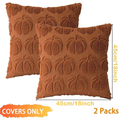 Festive Halloween Throw Pillow Covers 45×45cm – Orange White Brown Pumpkin Soft Plush
