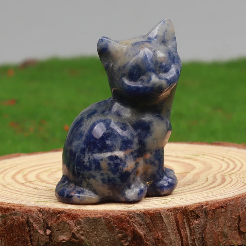 Crystal Cat Figurines – Hand-Carved Natural Stone Animal Cats Figures for Chakra Energy Healing & Home Décor
