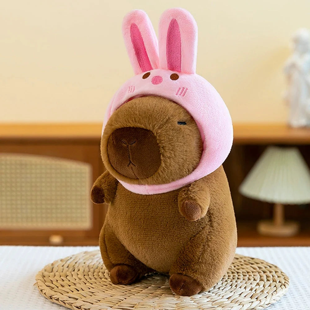 Cute Capybara Plush Toy with Hat -  Frog, Duck, Bunny, Strawberry, Bread, Toast or Turtle Backpack