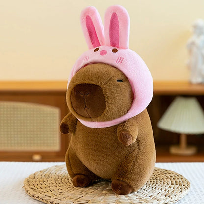 Cute Capybara Plush Toy with Hat -  Frog, Duck, Bunny, Strawberry, Bread, Toast or Turtle Backpack