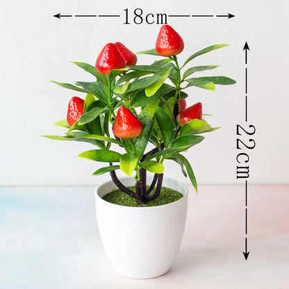 Artificial Bonsai Plant Tree – Peach, Orange, Strawberry, or Pepper Tree Plant Décor (22×18 cm)