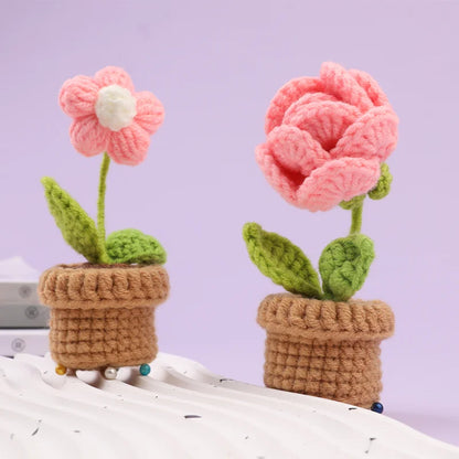 DIY Crochet Potted Flower Kit – Make 6 Plants Yellow / Red / Pink Flowers