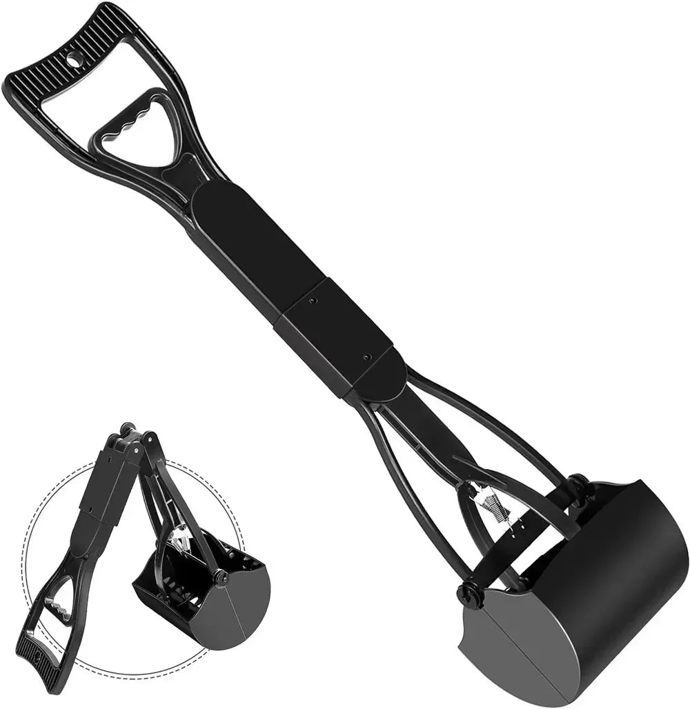 Foldable Dog Poop Scooper Grabber Long Handle Foldable Stainless Steel Poop Shovel Adjustable Portable Rust Proof