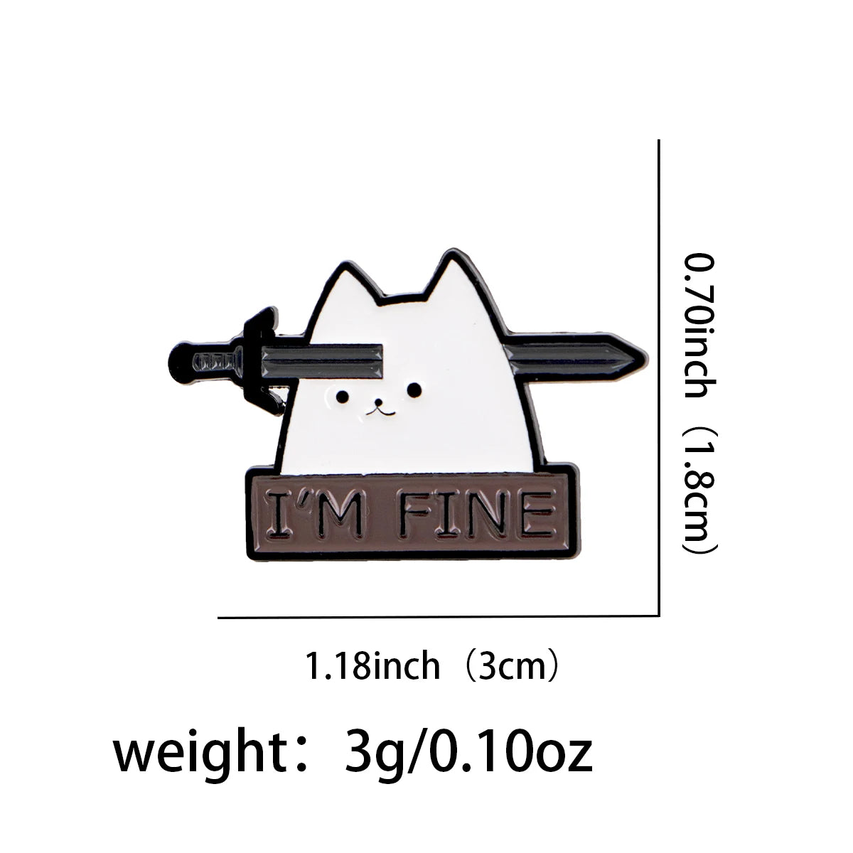 I’m Fine Cat Sword Funny Sarcastic Enamel Brooch Lapel Pin Badge Novelty Gift